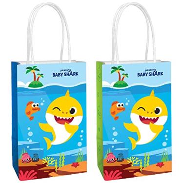 Imagem de Amscan Baby Shark Paper Party Kraft Bags - 5.25" x 8.5" x 3.25" | Blue | Pack of 8