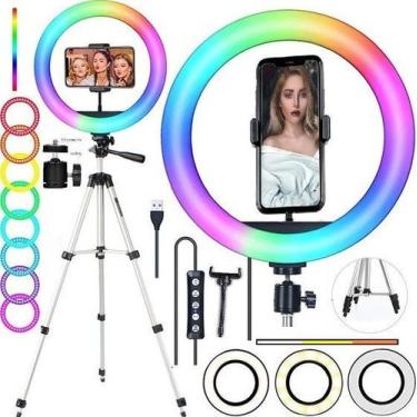 Imagem de Ring Light Luz Led Iluminador Rgb Colorido + Branco Frio Branco Quente