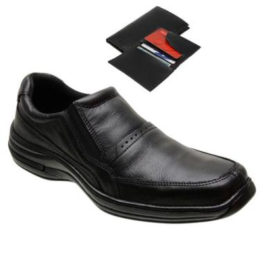 Imagem de Sapatos Social Masculino em Couro Legítimo Ortopédico Casual + Carteir