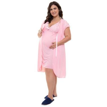 Imagem de Jogo de Camisola Plus Size em Liganete - Linda Gestante, 48, Rosa