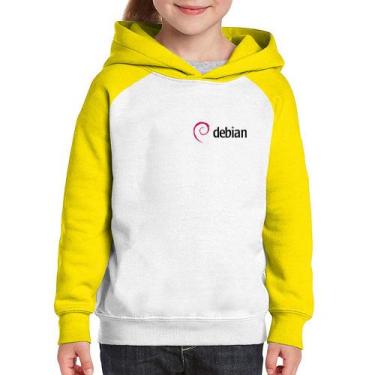 Imagem de Moletom Infantil Debian Linux - Foca na Moda, Branco, Amarelo, 8