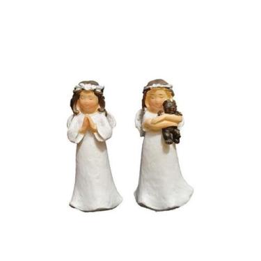 Imagem de Conjunto Anjinhos de Resina Rezando e Abraçando Ursinho 7cm - EF