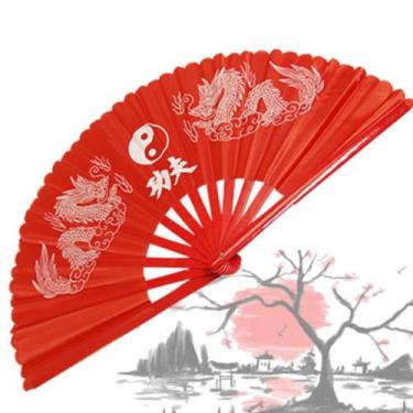 Imagem de Leque  Dragão Vermelho Dança Kung Fu Cosplay Chinês Show - Home Goods
