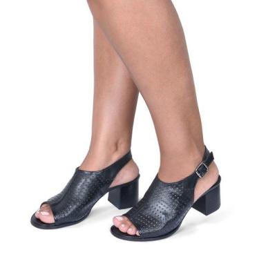 Imagem de Sandália de Salto em Couro Preto - Flor D'Couro, 34