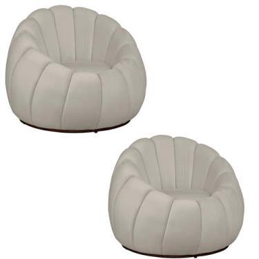 Imagem de Kit 02 Poltrona Decorativa Concha Base Arco Giratória Veludo - Fina Mo