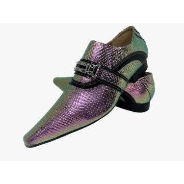 Imagem de Sapato Masculino Italiano Em Couro Social Prateado Violeta Cobra Ref: 