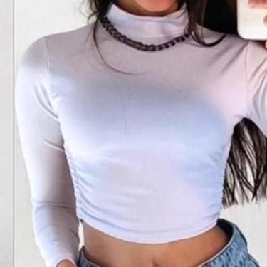 Imagem de Cropped Blusa  Manga Longa Canelada Estilo - Dythelin Modas, Branco, G