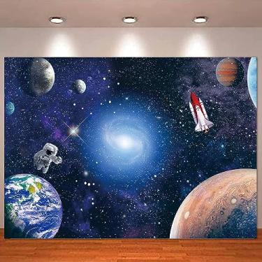 Imagem de MAQTT Pano de fundo para fotos do espaço sideral de 2,5 x 1,8 m tema de astronauta infantil decoração de festa de aniversário universo galáxia estrelas recém-nascido chá de bebê fotografia fundo