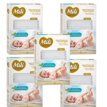Imagem de Cotonete Hastes Flexiveis 5 caixas c/ 75 unid. Biodegradável - Mili