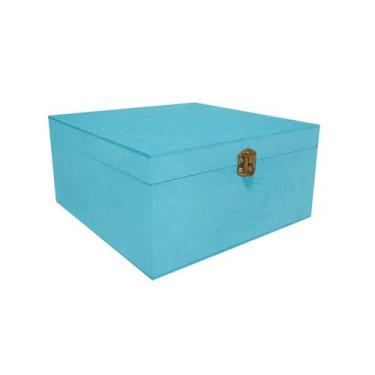 Imagem de Caixa Quadrada com Dobradiça e Fecho Ouro Velho 20x20x10 Kit 5un Mdf M