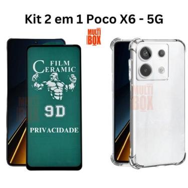 Imagem de Kit Capa Transparente + Película Fosca Privacidade para Xiaomi Poco X6