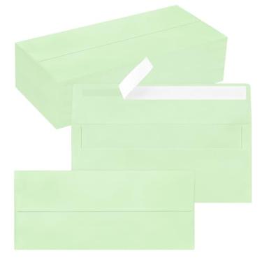 Imagem de Pacote com 100 envelopes empresariais nº 10, envelopes verdes claros padrão autoselados para envio comercial seguro e jurídico, escritório, cheques, cartas, faturas, 10 x 23 cm
