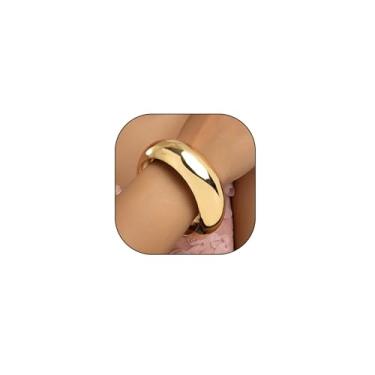 Imagem de YOOESTORES82 Pulseiras largas de metal banhado a ouro, pulseiras punk minimalistas grossas de prata circular, acessórios de festa atraentes para presente de joias para mulheres Bestie, Large, Zinco