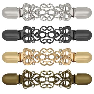 Imagem de ROPAKED 4 peças clipes de apertar clipes de suéter vintage clipes de vestido clipes de vestido justo nas costas xaile elástico cardigã, clipes de colarinho, ajuste de vestido, calça apertada na