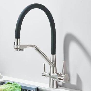 Imagem de Torneira de cozinha filtrada purificação de água torneira filtro de água torneira para pia de cozinha 3 em 1 purificador vasilha pia misturador, níquel escovado
