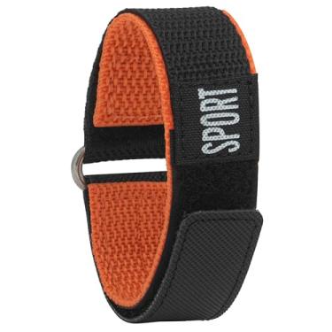 Imagem de Bandini Pulseira de relógio esportivo masculina de nylon de 20 mm – pulseira impermeável, lavável na máquina, fácil de colocar – preta e laranja – Fecho de gancho – Fecho de aço inoxidável