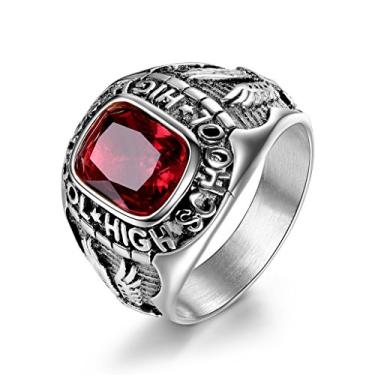 Imagem de Anéis Masculinos Masculinos Retrô Águia Vermelho Rubi Cor Cristal Aço Inoxidável Tom Prateado Tamanho 8-15