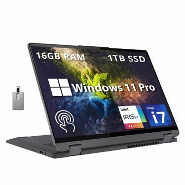 Imagem de Lenovo Notebook IdeaPad Flex 5 40.6 cm 2 em 1 2,5K IPS Touchscreen, Intel Core i7-1255U, 16 GB de RAM, SSD de 1 TB, teclado retroiluminado, leitor de impressão digital, Win 11 Pro, cinza tempestade,
