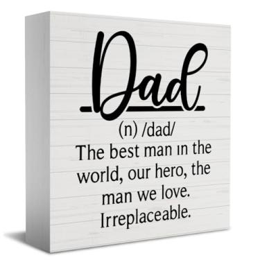 Imagem de Dad Gifts for Fathers Day Birthday Gifts Desk Decor Wooden Box Sign Rustic Wood Block Plaque Box Sign Father of the Bride Gifts Christmas Gifts Shelf Table Decoration 5.1 x 5.1 InchesQ