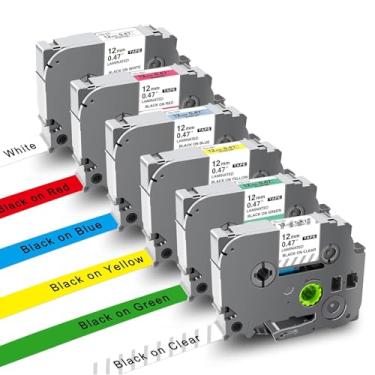Imagem de 6 Pack Compatible Label Tape Replacement for Brother Ptouch Label Maker Tape 12mm 0.47 Laminated Tze Tape TZe231 131 431 531 631 731(White/Clear/Red/Blue/Yellow/Green) for PT-D210 H110 PTD200