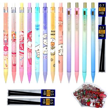 Imagem de QISVVE Lapiseira Conjunto de 12 Peças, Lapiseiras Kawaii com Recargas de Grafite 0,5/0,7 mm, Lápis para Estudantes, Escrever, Desenhar, Esboçar, Material Escolar para Escritório