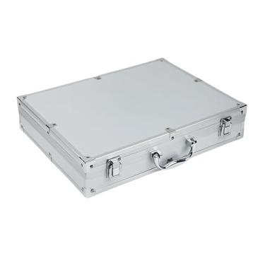 Imagem de Nishiyuenyi Caixa de ferramentas de liga de alumínio, maleta de transporte versátil, fácil de transportar com alça, estojo rígido de armazenamento, organizador, Prata