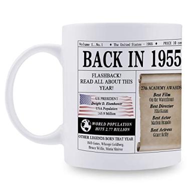 Imagem de aiyaya Presentes de aniversário de 1955 para homens e mulheres - Caneca de aniversário histórico Back In 1955 - Decorações de aniversário de 1955 para pai, mãe, avó, irmão, irmã, tia amiga - 325 ml