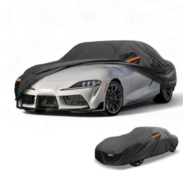 Imagem de Partuto Capa de carro à prova d'água para todos os climas, automotiva, externa, anti-UV, proteção contra chuva e sol, capa externa completa para Toyota Supra 190T-PU preta com tiras refletoras