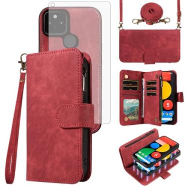 Imagem de Asuwish Capa de celular para Google Pixel 5 carteira magnética removível com protetor de tela de vidro temperado alça transversal alça flip porta-cartão slot Pixel5 5G Pixle Five G5 mulheres meninas