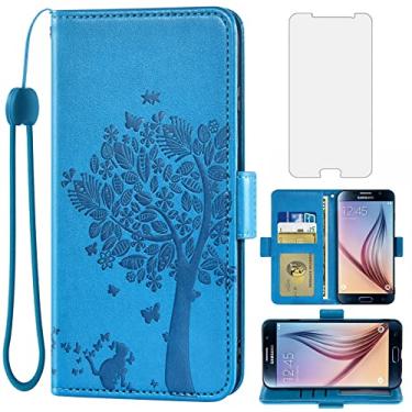 Imagem de Asuwish Capa tipo carteira compatível com Samsung Galaxy S6 e protetor de tela de vidro temperado com alça de pulso flip porta-cartões para celular Glaxay S 6 Gaxaly 6s Galaxies GS6 SM-G920V G920A