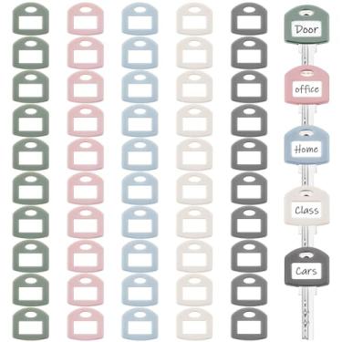 Imagem de Blulu 50 peças de capas coloridas para chave de 2,5 cm, protetores de chave com etiquetas de cartão brancas em branco e folha de plástico transparente para organização de classificação de chaves de