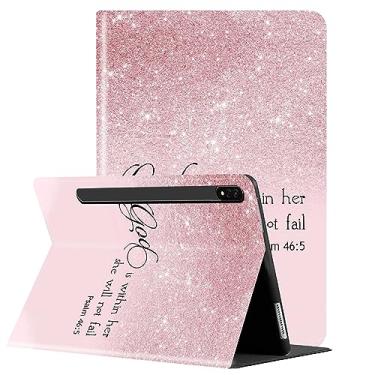 Imagem de Capa para tablet Samsung Galaxy Tab S8 Plus 2022/ Tab S7 FE 5G 2021/ Tab S7 Plus 2020 de 12,5 polegadas, suporte multiângulo com capa de proteção automática de hibernar/despertar - Rosa Bíblia Salmo