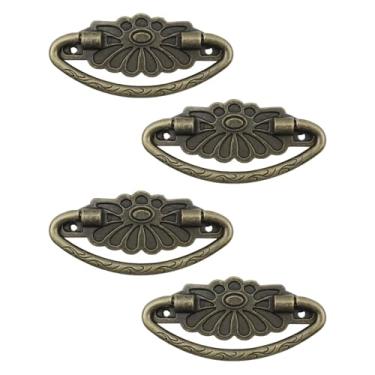 Imagem de Pastlla 4 Peças, Puxadores de Bronze Antigo, Puxadores de Gaveta, Puxadores de Gaveta Giratória, Puxadores Rústicos Estilo Vintage para Móveis Armário Armário Cômoda Caixa de Joias de Madeira,