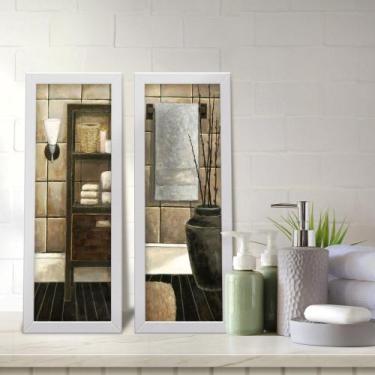 Imagem de Kit 2 Quadros Decorativos Lavabo Banheiro Marrom Bege Pintura - Deliqu