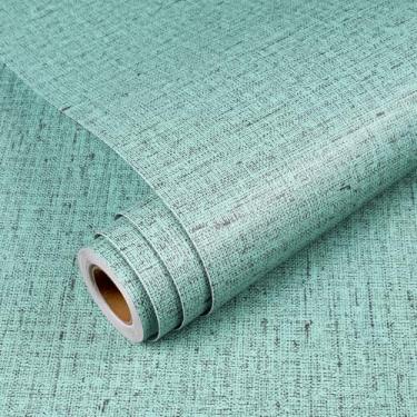 Imagem de YENHOME Papel de parede texturizado de 76 cm x 305 cm de tecido de grama, papel de parede texturizado azul esmeralda, papel de parede de contato removível para armários e gavetas