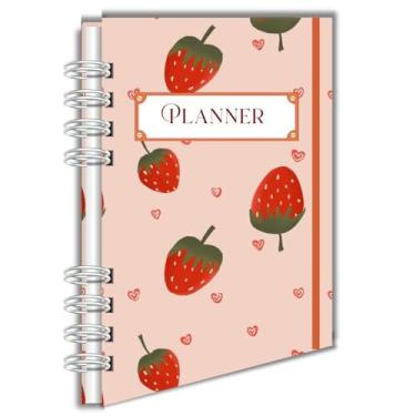 Imagem de Planner Planejador e Agenda | Caderno Wire-O A5 com Capa Dura | Planejamento Semanal e Mensal - Morangos Fundo Rosa