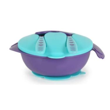 Imagem de Kit Refeição Infantil Criança Bebê 3 Peças C/ Talher Ventosa Azul