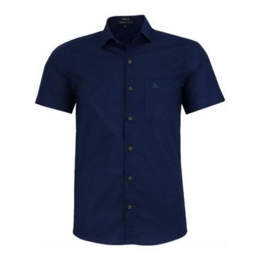 Imagem de Camisa Social Masculina Amil Mangacurta Comfort Algodão 1740, Marinho,