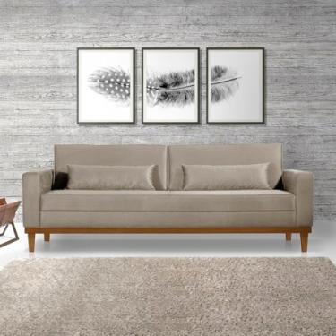 Imagem de Sofá Living Elegante Valência 2,20mt C/base Madeira- Veludo Bege