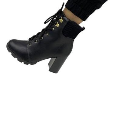 Imagem de Bota Beira Rio 9074.103 Coturno Salto Alto Grosso Tratorado Cadarço Feminino-Feminino