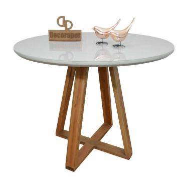 Imagem de Mesa Jantar Base X Tampo Redondo Laca Com Vidro 110cm Off White