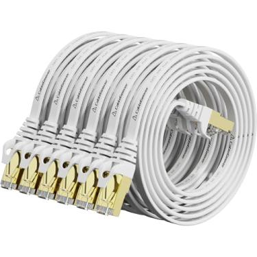 Imagem de Cabo Ethernet blindado Cat 7 (cabo de alta velocidade) Cat7 cabos de patch Ethernet plano - cabo de Internet para modem, roteador, LAN, computador - compatível com Cat 5e, rede Cat 6, 3ft 6Pack White, 3 feet