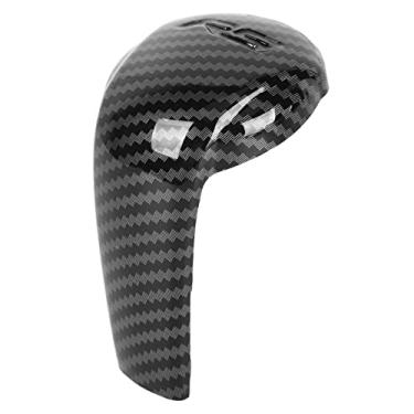 Imagem de GRCFUMO Tampa do botão de mudança de marcha, protetor de bastão de engrenagem de grão de fibra de carbono, botão de mudança de marcha de acabamento interno para CX-3 CX-5 CX-9