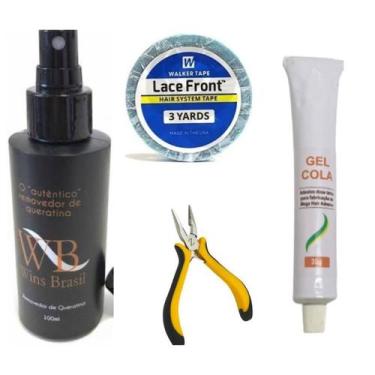 Imagem de kit mega hair fita adesiva fina, cola gel 30gr, removedor e alicate - 