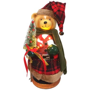 Imagem de Urso em Pé Com Árvore de Natal Luz 5 Leds 65x25x22cm Fibra Plástica saldão.