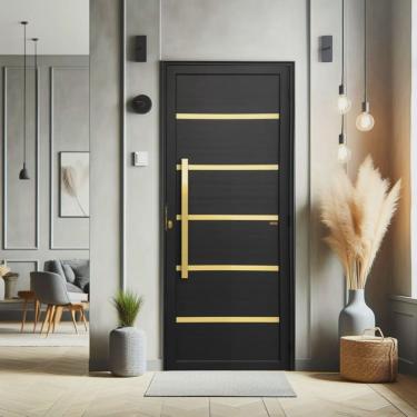 Imagem de Porta de Aluminio Pivotante Lambril 210x120cm com Puxador Super Premium Brimak Preto Dourado