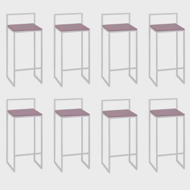 Imagem de Kit 08 Banquetas Alta Com Encosto Lino Industrial Balcão Bistrô Ferro Branco mdf Madeira Rose Gold - Ahz Móveis