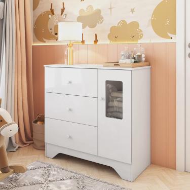 Imagem de Cômoda Infantil 1 Porta com Janela Retangulo e 3 Gavetas 100% mdf Cocada