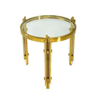 Imagem de Mesa Lateral Moderna Metal Dourado t Vidro Pés Luxo