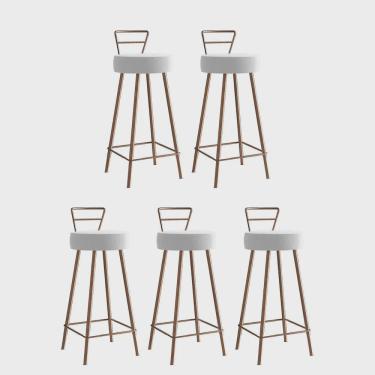 Imagem de Kit 05 Banqueta Alta Com Encosto Tina Eiffel Cozinha Bar Bistrô Ferro Bronze Corino Branco - Ahz Móveis